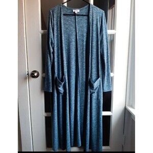 LuLaRoe Sarah Cardigan Medium 2 Pocket Long Heathered Blue